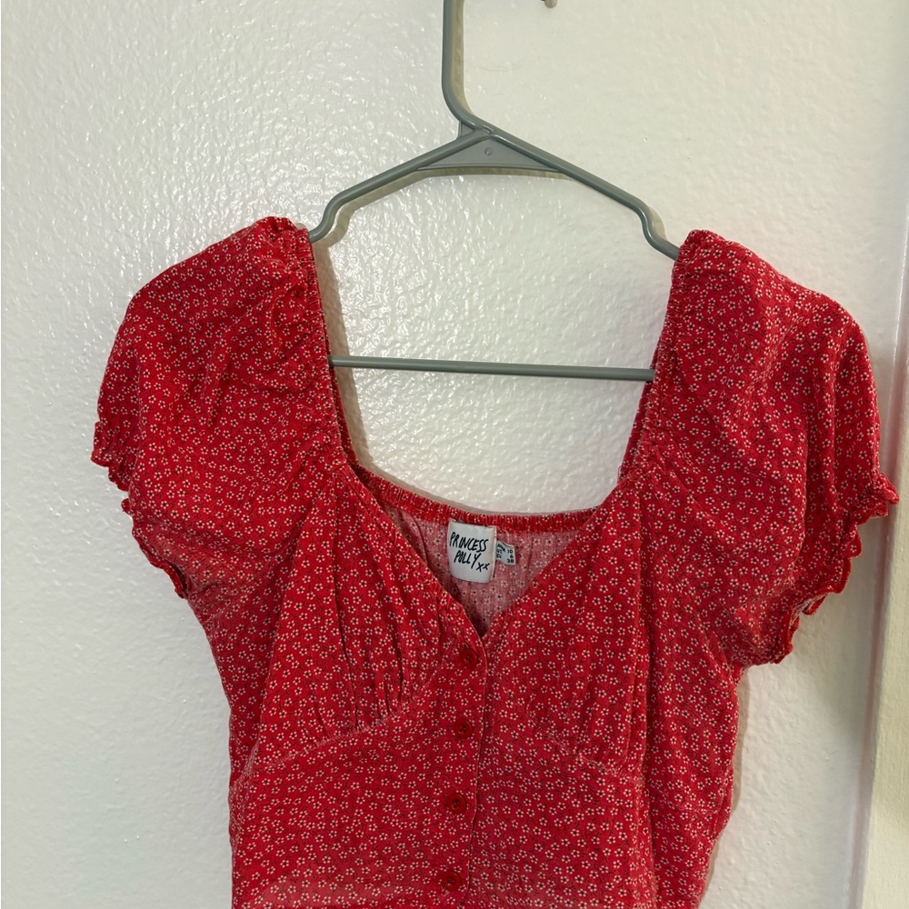 Princess Polly Red Floral Blouse